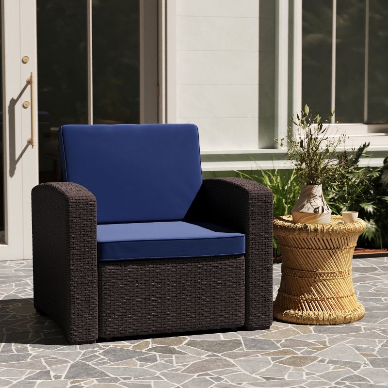 Merrick Lane Outdoor Furniture Resin Chair Faux Rattan Wicker Pattern Patio Chair With All-Weather Cushion, 2 of 11