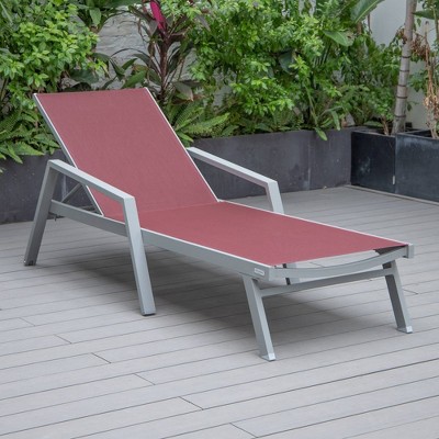 Burgundy Aluminum Outdoor Chaise Lounge Chair with Arms