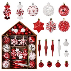 COZONY 73Pcs Shatterproof Christmas Ball Ornaments Set, Assorted Xmas Balls for Tree, Holiday Decor, DIY Wreath & Garland with House Shape Box - 1 of 4