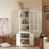 ORRD Farmhouse Display Cabinet 75.25" Tall, Freestanding Pantry with Glass Door & Lattice Window, White Hutch for Living Room Kitchen Office Storage - 3 of 4