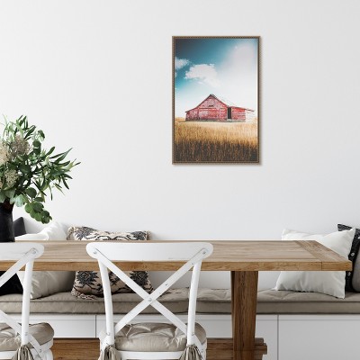 Rustic Red Barn Framed Canvas Print with Beaded Bronze Frame