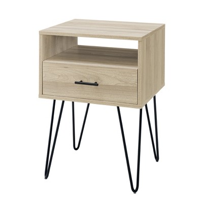 Saracina Home Amal Modern Single Drawer Hairpin Leg Nightstand Birch: Transitional Style, Laminated MDF, Metal Frame