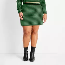 Women's Plus Size Striped Knit Mini Skirt - Future Collective™ with Kahlana Barfield Brown Black/Green 4X