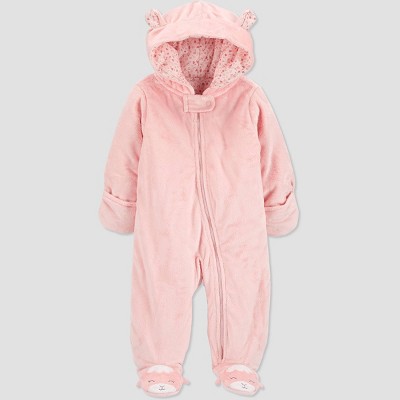 pink baby snowsuit