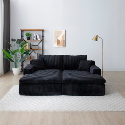 87" Oversized Sectional Sofa Bed with Double Lounge Chaise, Plush Corduroy Sofa Bed, No Assembly, Cloud-Like Comfort for Living Room & Bedroom