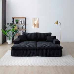 87" Oversized Sectional Sofa Bed with Double Lounge Chaise, Plush Corduroy Sofa Bed, No Assembly, Cloud-Like Comfort for Living Room & Bedroom - 1 of 4