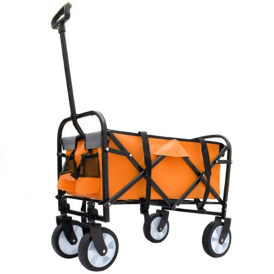 FURNIinspire Outdoor Serving Carts 225lbs Collapsible Foldable Wagon Cart Beach Wagon Utility Cart for Sports Gardeing, Orange, 25.98"*17.32"*37.4"