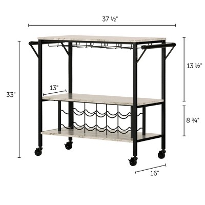 Black Faux Marble Rectangular Bar Cart with Wine Rack