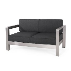 GDFStudio Alec Outdoor Modern Aluminum Loveseat with Cushions - 1 of 4