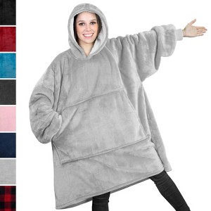 PAVILIA Wearable Blanket Sweatshirt Faux Shearling Lining, Soft Warm Reversible Hoodie, Giant Oversized Fleece Pullover With Pocket - 1 of 4
