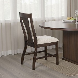 Royal Hampton Side Dining Chair Set of 2, Espresso Brown Wood Slatted Back, White Fabric - 1 of 4