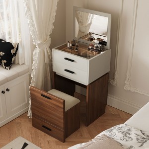 Luck Live vanities 19.68in W Small dressing table set, with flip mirror white and walnut integrated dressing table,dresser for bedroom - 1 of 4