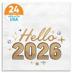 Big Dot of Happiness Hello New Year Napkins, 2026 NYE Party Decor Black & Gold, White 3-Ply Paper Luncheon Dinner Napkins - 24 Count - 1 of 4