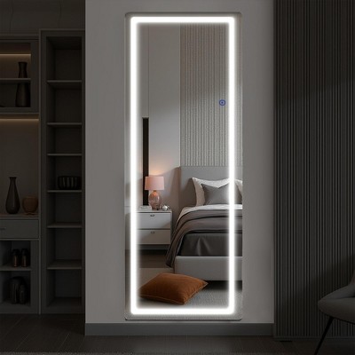 LED Aluminum Frameless White Full-Body Mirror 160x40x2cm with Stand