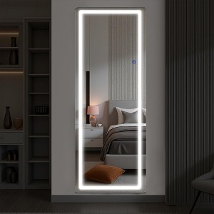 LED Aluminum Frameless White Full-Body Mirror 160x40x2cm with Stand - 1 of 4