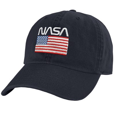Nasa American Flag Worm Logo Adult Dad Cap Navy OS