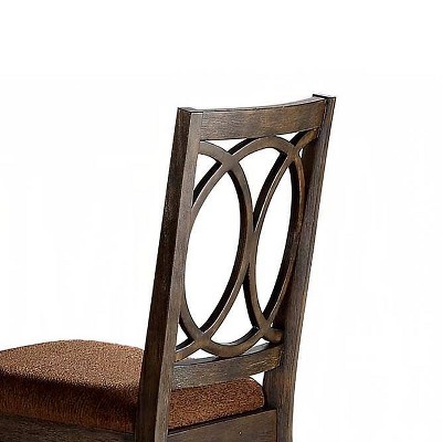High-Back Brown Fabric Upholstered Side Chair in Espresso Wood - Set of 2