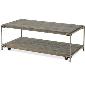 Vynxaria Living Room Coffee Table, Metal Frame + Hardwood Solid/Oak Veneer, Aged Graphite Finish, Removable Casters, Fixed Bottom Shelf - 1 of 4