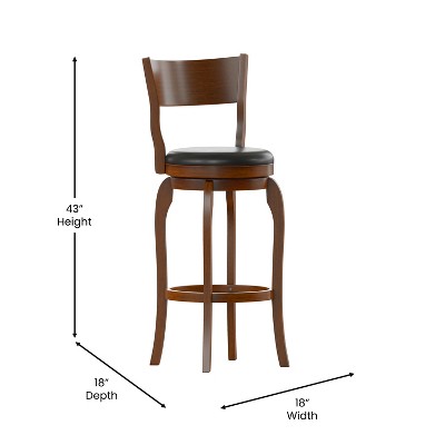 Antique Oak and Black Swivel Bar Stool with Leather Seat
