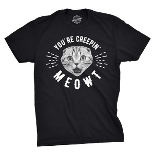 Mens Youre Creepin Meowt T Shirt Cute Cat Halloween Tee For Guys - Crazy Dog Men's T Shirt - 1 of 4