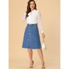 INSPIRE CHIC Women's Raw Hem Single Breasted Button Down A-Line Midi Jeans Skirt - 2 of 4