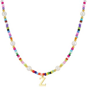 Personalized Beaded Choker Necklace Colorful Initial Pearl Teen Girl Gift Z - 1 of 4