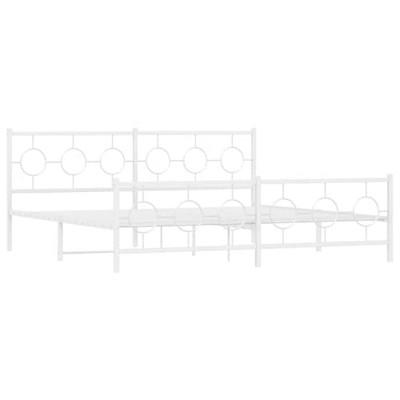 vidaXL White King Bed Frame with Headboard/Footboard - Steel Metal Bedroom Furniture