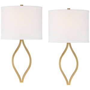 Possini Euro Design Sian Modern Wall Light Sconces Set of 2 Warm Brass Hardwired 10" Fixture White Half-Moon Linen Shade for Bedroom - 1 of 4