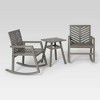 3pc Slatted Chevron Acacia Wood Patio Rocking Chair Chat Set - Saracina Home - 2 of 4