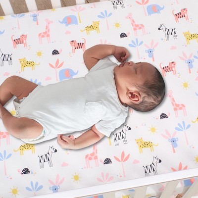 Pink Cotton Jersey Baby Unisex Safari 3-Piece Crib Bedding Set