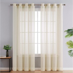 HLC.ME Sierra Burlap Flax Linen Privacy Sheer Light Filtering Window Grommet Curtains Panels, Set of 2 - 1 of 4