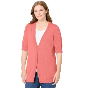 Woman Within Lightweight Short Sleeve V-Neck Cardigan - 1 of 4