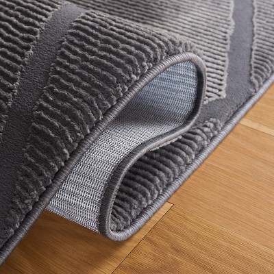 Charcoal Gray Geometric Pattern Synthetic Area Rug