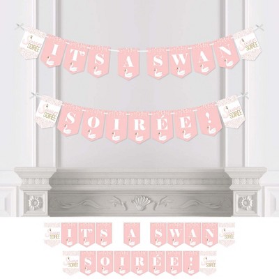 Big Dot of Happiness Swan Soiree - White Swan Baby Shower or Birthday Party Bunting Banner - Party Decorations - It's A Swan Soiree