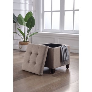 Square Button Tufted Storage Ottoman with Lift Off Lid - WOVENBYRD - 1 of 4