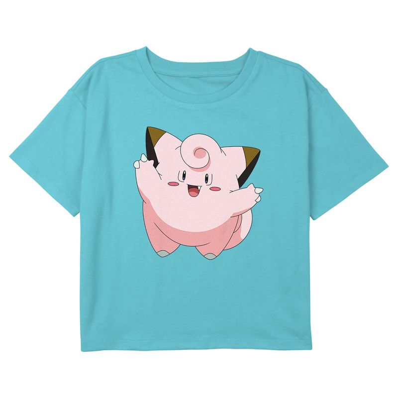 Girl's Pokemon Clefairy Large Portrait Crop Top T-Shirt, 1 of 4