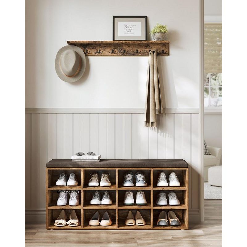 VASAGLE Shoe Bench Storage Bench with Padded Seat, Entryway Bench with 12 Compartments,Rustic Brown and Brown, 2 of 11