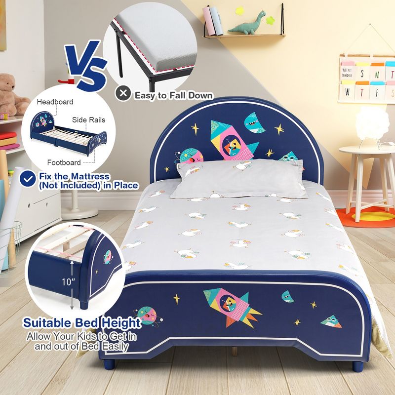 Costway Kids Upholstered Platform Bed Children Twin Size Wooden Bed Rocket Pattern, 4 of 11