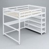 Full Size Loft Bed with Built-In Desk, Storage Shelves, Guardrails, and Ladder, Space-Saving Wood Frame - 3 of 4