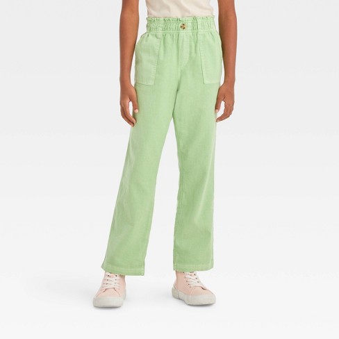 Girls' Linen Straight Leg Pull-on Pants - Cat & Jack™ - Light Olive L :  Target