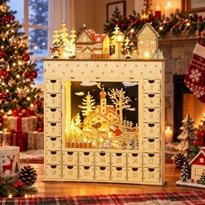 20.5 Inch Wooden Christmas Advent Calendar with 24 Drawers 10 LED ...