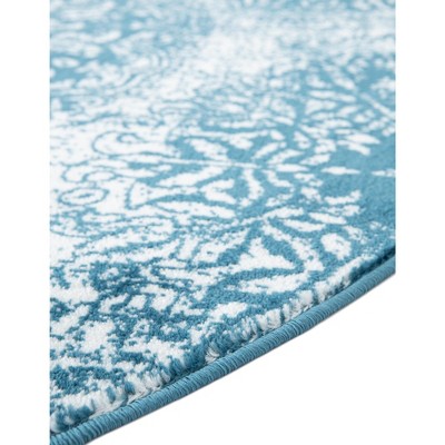 Reversible Blue Floral Synthetic 7' Round Area Rug