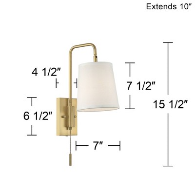 Luca Warm Brass 18" Swing Arm Plug-In Wall Lamp with White Shade