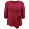 GRACE & GRANDEUR Women's Plus Size 3/4 Sleeve Waist Pleated Asymmetric Hem Crew Neck Casual Blouses - 4 of 4