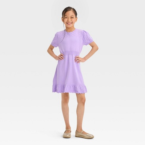 Girls' Pointelle Sweater Dress - Cat & Jack™ Lavender M : Target