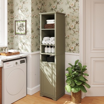 64" Tall Bathroom Storage Cabinet for Small Space, Floor Standing Cabinet for Living Room Bathroom Home Office Kitchen