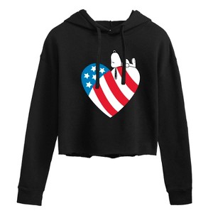 Women's - Peanuts - Snoopy On Flag Heart Cropped Graphic Hoodie - 1 of 4