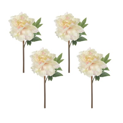 GlasFlength Artificial Plants Small Fake Plants Artificial Decoration Peony flower Faux Plants for Indoor Home Decor, White, 8"*5"*14"