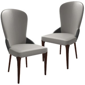 LeisureMod Havana Modern Leather Dining Chair – High Back Side Chair with Curved Backrest and Rubberwood Legs for Kitchen and Dining Room Set of 2 - 1 of 4