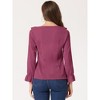 INSPIRE CHIC Women's Office Work Ruffle V Neck Long Sleeve Chiffon Peasant Blouse - 4 of 4